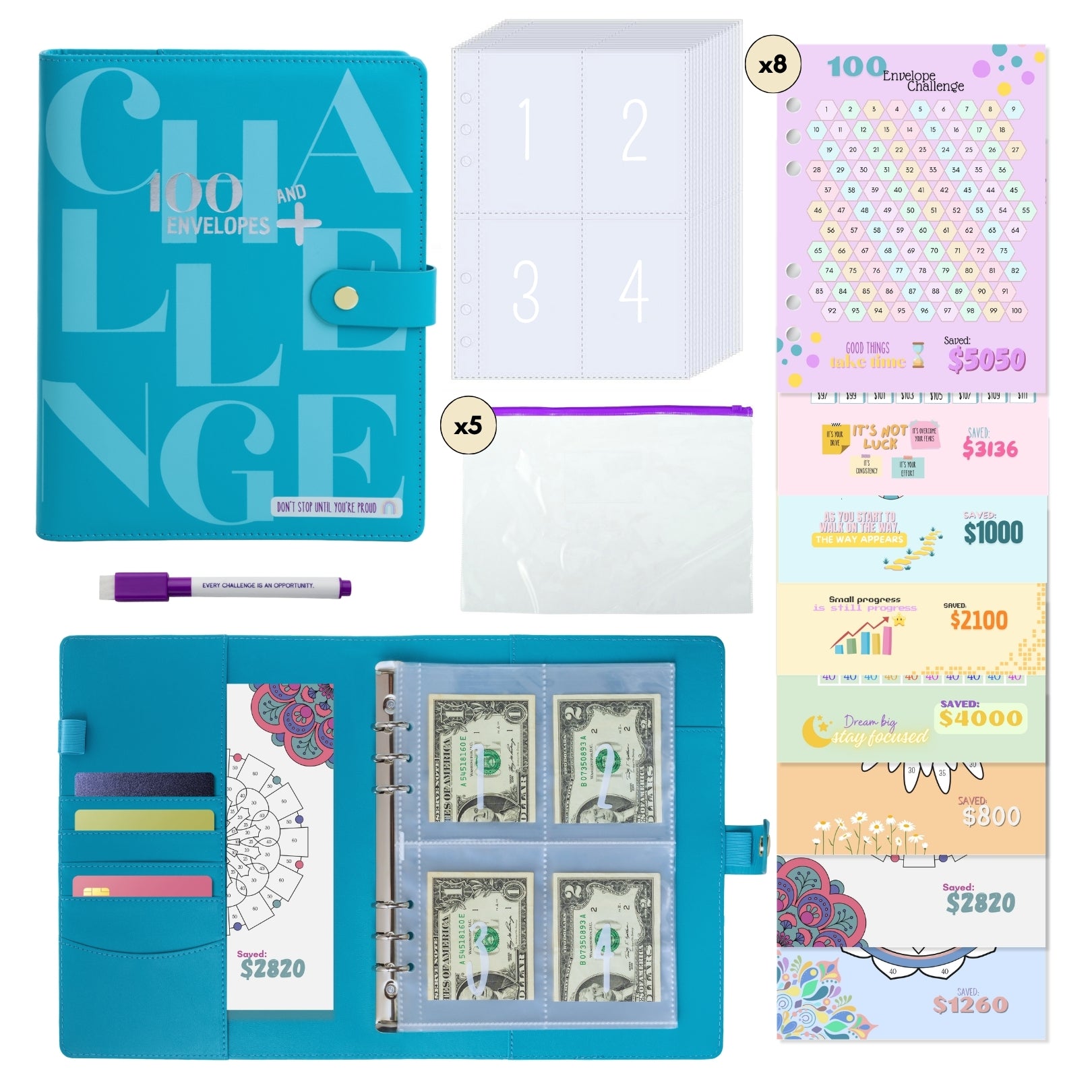 100 Envelopes Money Saving Binder A5+