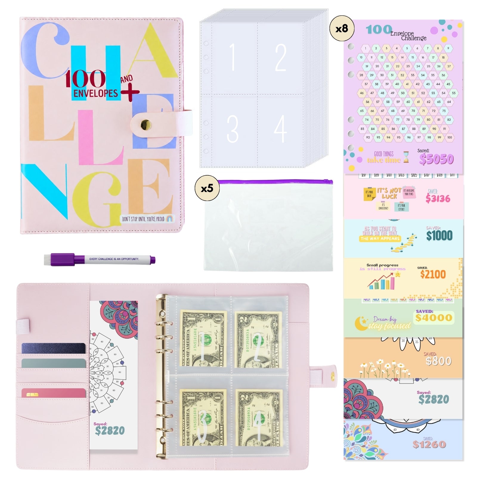 100 Envelopes Money Saving Binder A5+